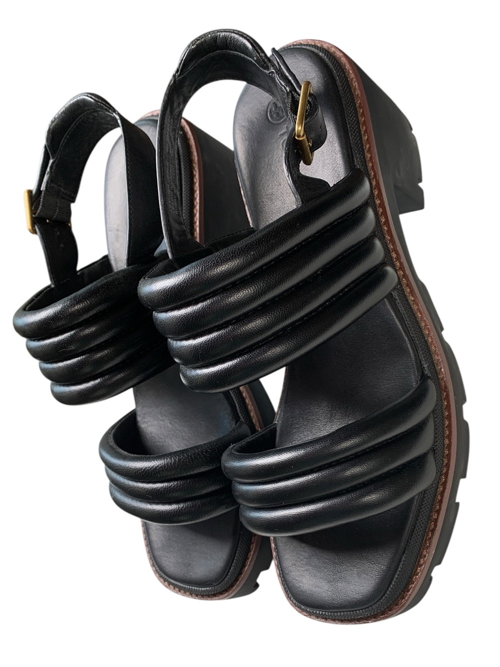 Tory Burch Kira Quilted Leather Lug Sole Slingback Sandals Size 9 Black